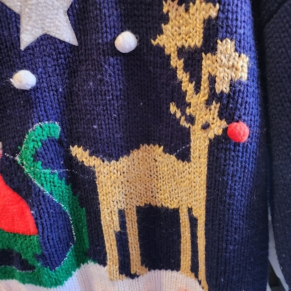 Vintage Adell Barre 80s/90s Holiday Christmas Sweater Santa Claus & Rudolph L - Picture 4 of 9